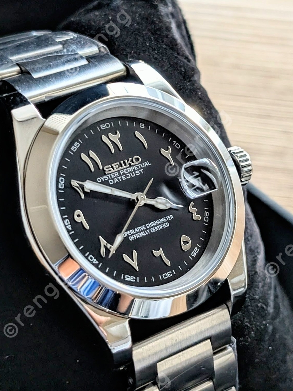 Arabic 39mm Automatic SEIKO  Stainless Steel Datejust Mod Watch Sapphire Exhibit